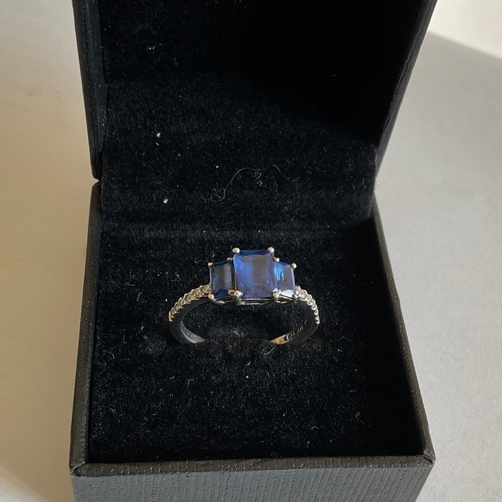 Pandora Silver Ring with Deep Blue Gemstones